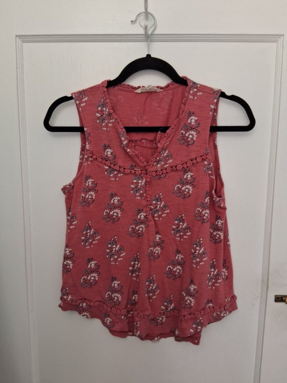 Women's Lucky Brand Pink Floral with Lace Tank Top